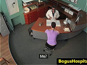 health center inspector with a smoothly-shaven muff gets porked by the doc
